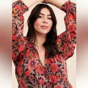 Anthropologie Floral Maxi Dress - Red and Blue